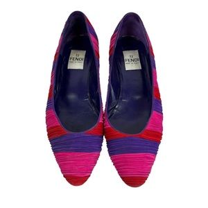 Fendi- multicolored suede ruched kitten heels vintage 80s